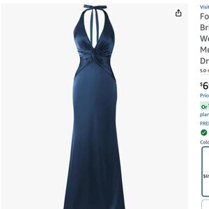 NWT V NECK Satin Prom/Bridesmaid Dress - NAVY Size 6